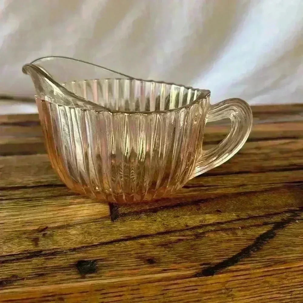 1936-39 ANCHOR HOCKING QUEEN MARY PINK CREAMER 2.5" H 5.5" L 3.25" W